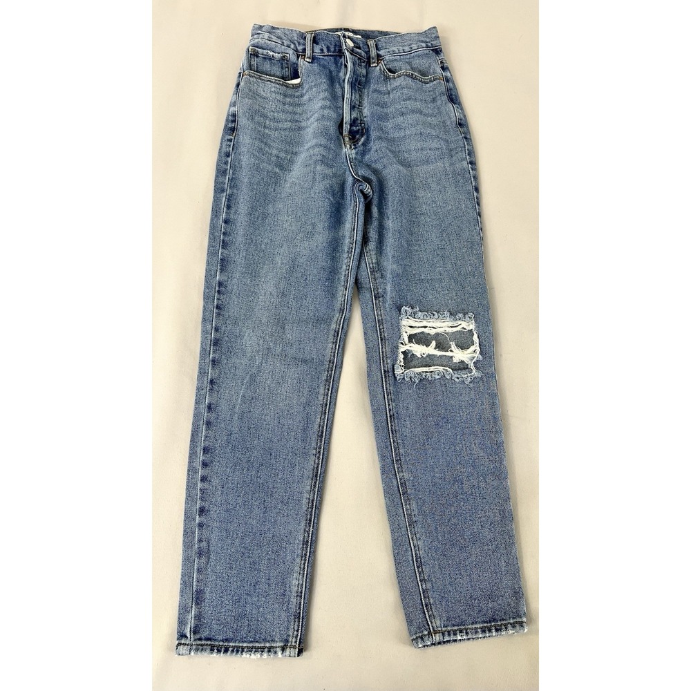 PacSun Ultra High Rise Slim‎ Light Wash Denim Jeans Button Fly Sz 28 Distressed